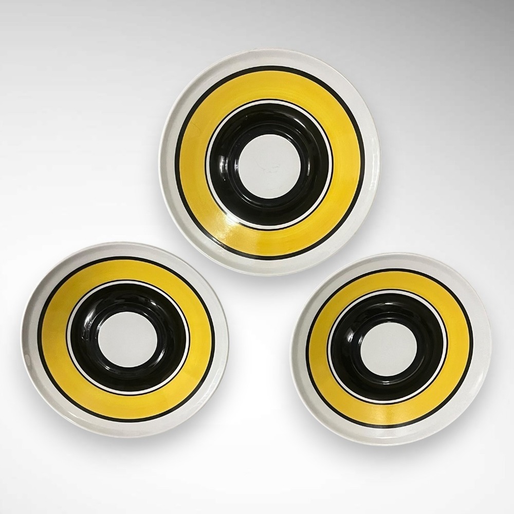 Vintage Mikasa Epiqure One Collage 4521 Saucers Yellow Black Bullseye Set of 3